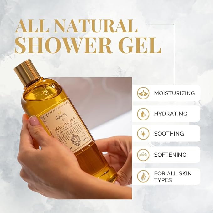 Logevy Macadamia Shower Gel – Indulgent Aroma Made from the Best Skin-Friendly Ingredients Rich in Nutritional Properties for Rejuvenating Hydrating and Soothing Action – 500ml