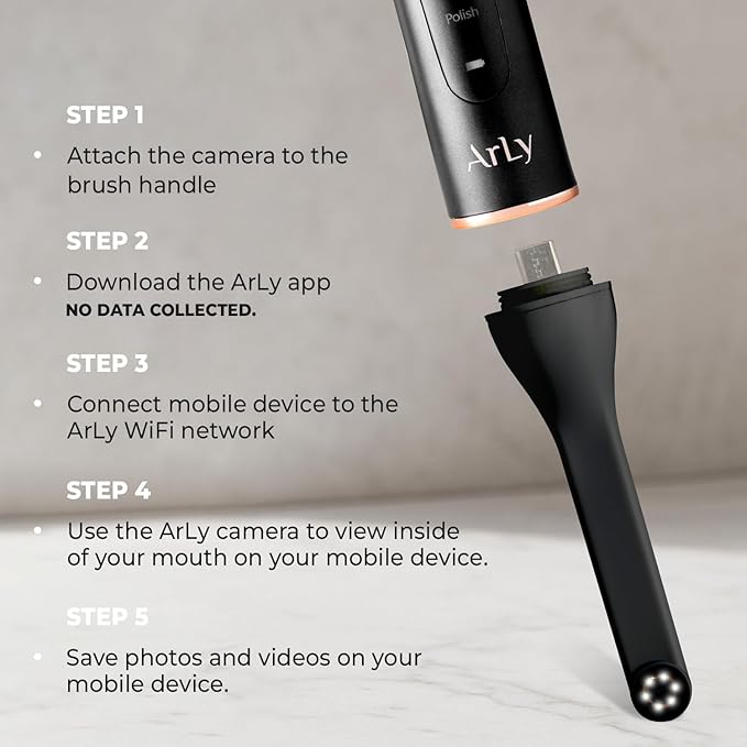 Arly Cam-Brush 1 - Wireless Intraoral Camera &amp Sonic Electric Toothbrush for Adults - Black
