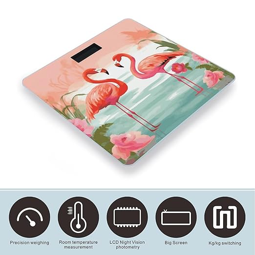 Two Red Flamingos Bathroom Scale for Body Weight 400 Lb Weight Scale with High Precision Sensors Tempered Glass Highly Accurate Digital Weighing Machine for People