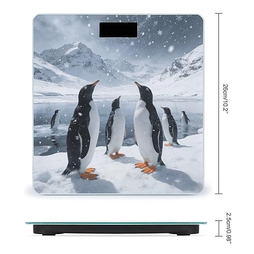 Little Penguin in The Snow Smart Scale for Body Weight Digital Bathroom Scale Toughened Glass Weight Scale with Large LCD Backlight Display High Precision Scales Weighing Machine