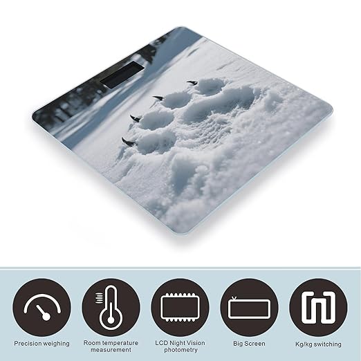 Bear Paw Print Scale for Body Weight Sturdy Tempered Glass Weighing Scales with LCD Display Accurate Digital Bathroom Scale Convenient Body Fat Smart Scales Easy Read