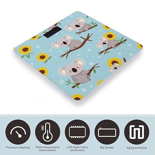Digital Bathroom Weighing Scale Energy Saving Scale Smart Scale for Body Weight Sunflower Cute Cartoon Koala Bear