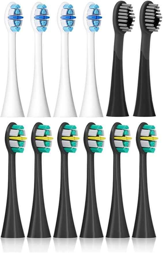 Compatible with Seago Electric Toothbrush Heads 12 Pieces Adult Toothbrushes 5 Modes Pressure Sensor IPX7 Waterproof with Holder C027(SG-C027-12PCS Black)