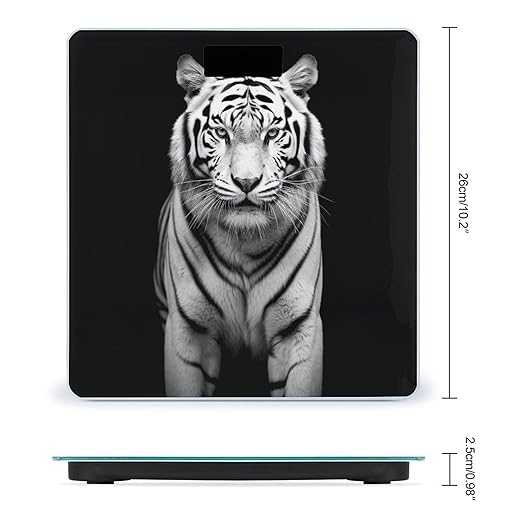 Black and White Tiger1 Scale for Body Weight Safe Rounded Corners Tempered Glass Digital Bathroom Scale LED Display 400lb Capacity Weight Scales with High Precision Sensors