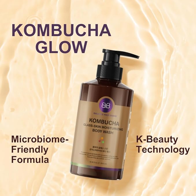 Kombucha Glass-Skin Moisturizing Body Wash K-BeautyFermented soybean barley Pear Juice Pomegranates12 Vitamins Nurishing Cleansing 16.9 fl.ozNo Silicone.Rich micro-foam gently cleanses