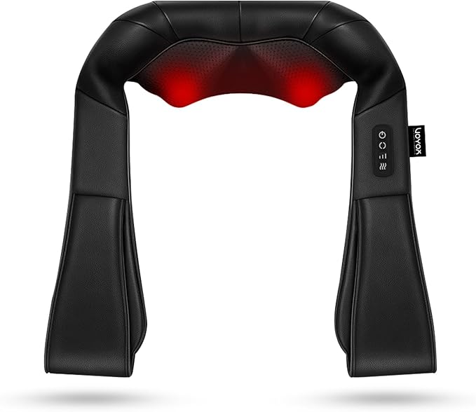VOYOR-HEALTH Shiatsu Neck and Back Massager Electric Deep Tissue 4D Kneading Massage for Shoulder Lower Back Leg and Body Muscle Pain Relief Home &amp Office Use(Dark Black)