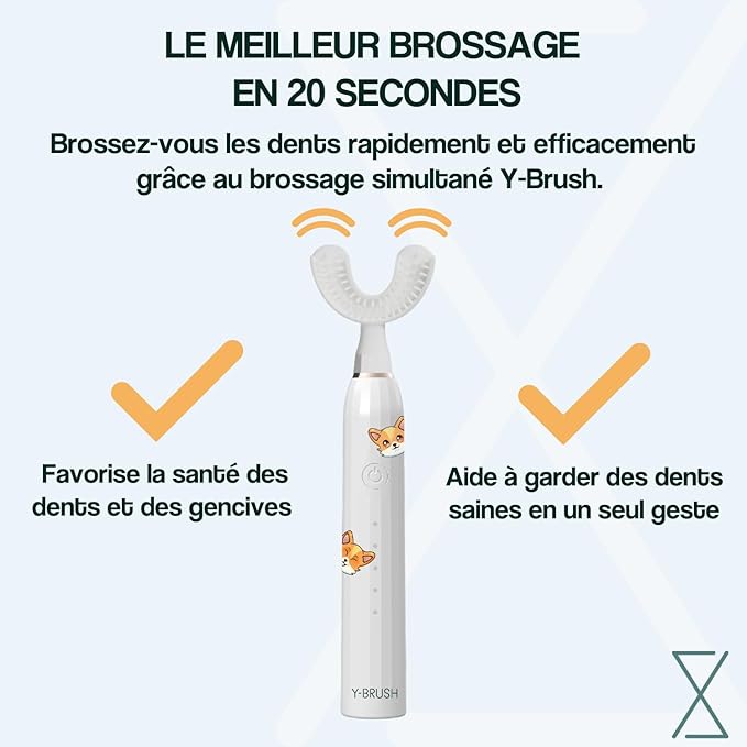 Y-Brush KidsBrush - Electric Toothbrush for Kids 4-12 yo - Y-Shaped Brush - Innovation Awards at CES 2 Months Battery Life - Clinically Proven