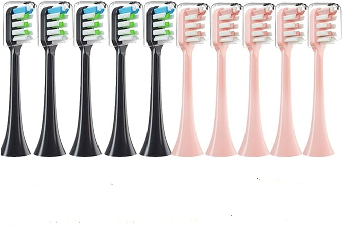 10PCS Replacement Brush Heads Compatible for SOOCAS X3/X3U/X5 Toothbrush Soft Suitable Vacuum Bristle Nozzles(5Black 5Pink)