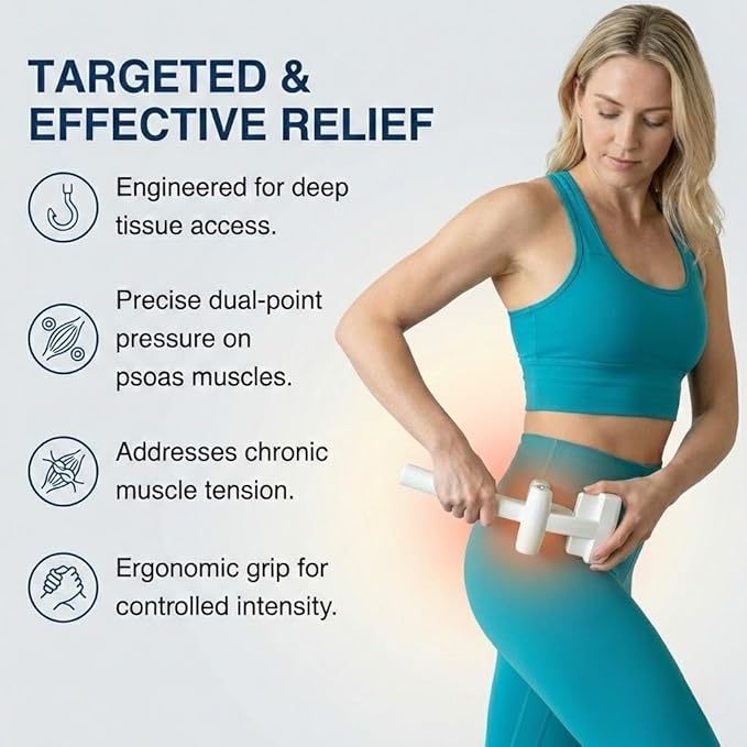 Hip Hook Psoas Release Tool Fully Adjustable Hip Hook for Iliacus and Hip Flexor Deep Tissue Massage Tool Precise Trigger Point Pressure Muscle Tension Release Lower Back Tightness and Sciatica