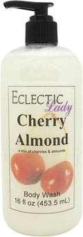 Eclectic Lady Liquid Pearl Body Wash - Cherry Almond Scent 3-in-1 Use For Bubble Bath Hand Soap &amp Body Wash Phthalate-Free Cherry Almond Fragrance Handcrafted in USA (16 oz)