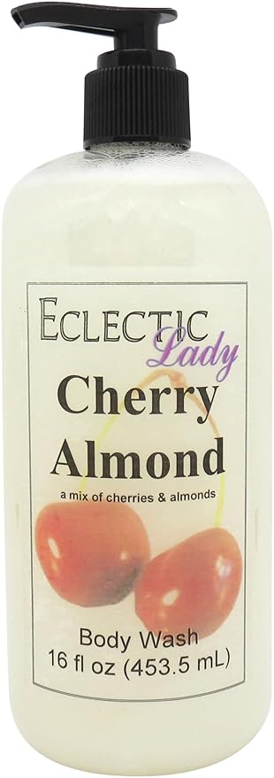 Eclectic Lady Liquid Pearl Body Wash - Cherry Almond Scent 3-in-1 Use For Bubble Bath Hand Soap &amp Body Wash Phthalate-Free Cherry Almond Fragrance Handcrafted in USA (16 oz)