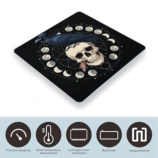 Women's Fashion Automatic Switch Digital Bathroom Weighing Scale Smart Scale Black Raven Moon Skull