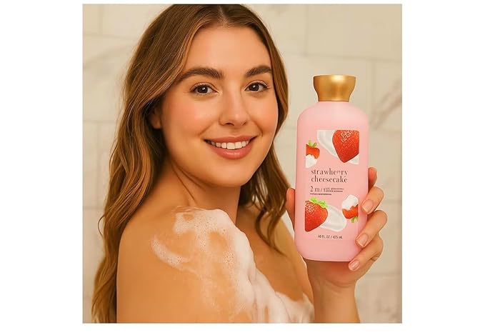 Strawberry Cheesecake 2-in-1 Body Wash and Bubble Bath Light Foaming Formula for Everyday Bath Use Sweet Scent Notes Comfortable Daily Cleansing 16 fl oz Bottle