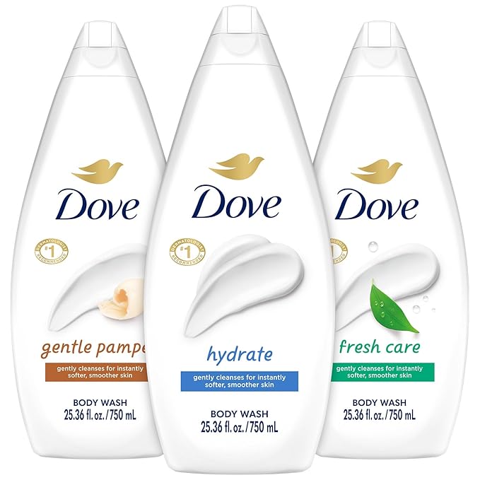 Dove Body Wash Value-Size Variety 3-Pack – Hydrate Fresh Care and Gentle Pamper 25.36 Oz Ea