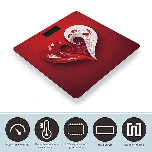 Heart Shaped Pattern Scale for Body Weight Anti-Slip Sturdy Tempered Glass Weighing Machine Highly Digital Accurate Bright LCD Bathroom Scale for Household Gift