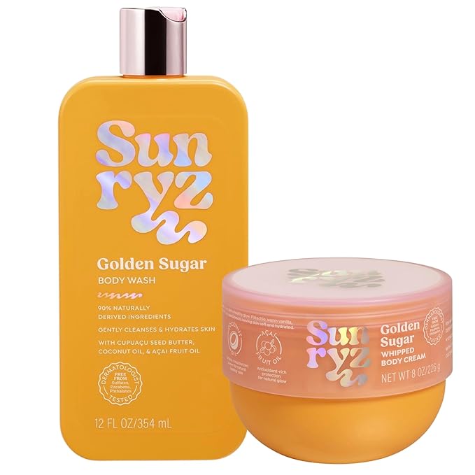 PDC Brands Sunryz Limited Edition Summer Scented Body Wash and Whipped Body Cream Duo Golden Sugar 12 FL OZ Body Wash 8 OZ Body Cream 2 Piece Set