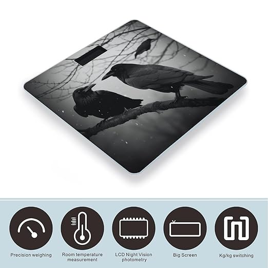 Crow Birds Bathroom Scale Large LCD Backlight Display Digital Scale Rounded Corners Body Scales Automatic Power On/Off Bathroom Scales for Home Bedrooms