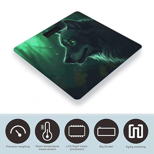 Green Wolf Scale for Body Weight Highly Accurate Digital Bathroom Electronic Weighing Machine for People LCD Display Large Size Tempered Glass for Safe Home Use