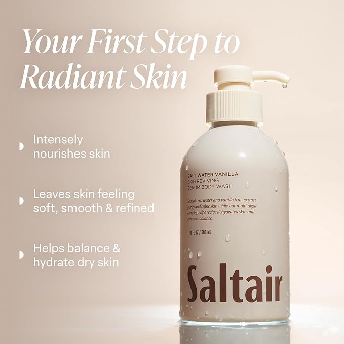Saltair Body Oil and 2-Pack Body Wash Set – Moisturizing Cleanser and After-Shower Skincare Duo – Salt Water Vanilla Scent