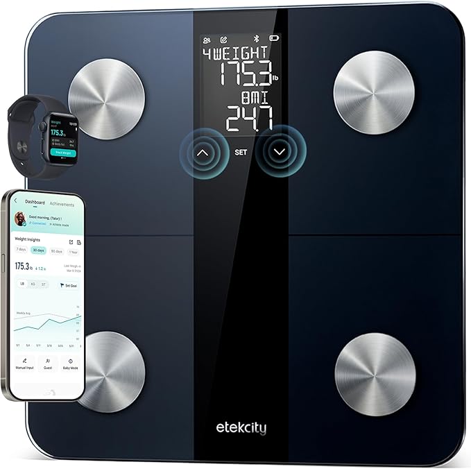 Etekcity Upgraded Smart Scale for Body Weight FSA&ampHSA Eligible Bathroom Digital Scale with BMI Body Fat Muscle Mass 13 Metrics with a Large Display Support Offline Mode and Apps Connection