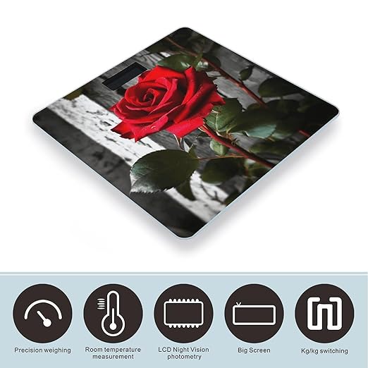 Blooming Red Rose Scale for Body Weight Digital Bathroom Scale Accurate Smart Weight Scales with Large Display Weighing Machine High Precision Scales