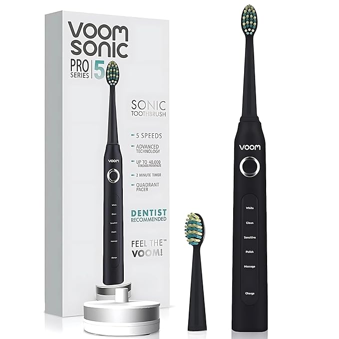 Voom Sonic Pro 5 Electric Toothbrush for Adults - Ultrasonic Electric Toothbrushes with Replacment Brush Head Dentist Recommended Power Sonic Toothbrush with 5 Modes