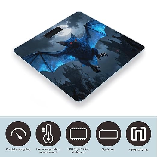 Halloween Blue Bat Smart Scale for Body Weight Digital Bathroom Scale Toughened Glass Weight Scale with Large LCD Backlight Display High Precision Scales Weighing Machine