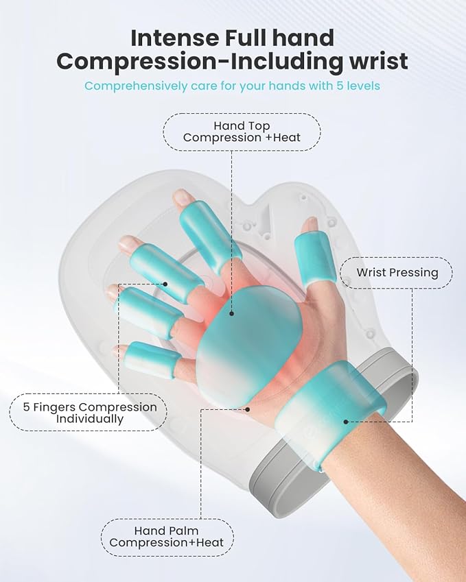 COMFIER Wireless Hand Massager with Heat and Compression2025 Updated Larger Electric Finger Massage for Arthritis and Carpal TunnelWrist