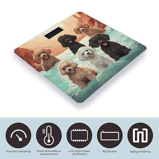 Poodles DogsScale for Body Weight with LCD High Precision Weighing Scales Fashion Sturdy Tempered Glass Weight Scales Easy-to-Read Digital Bathroom Scale for Daily 400lb