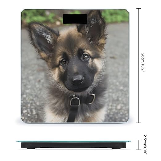 Cute German Shepherd Puppy Bathroom Scale Large LCD Backlight Display Digital Scale Rounded Corners Body Scales Automatic Power On/Off Bathroom Scales for Home Bedrooms