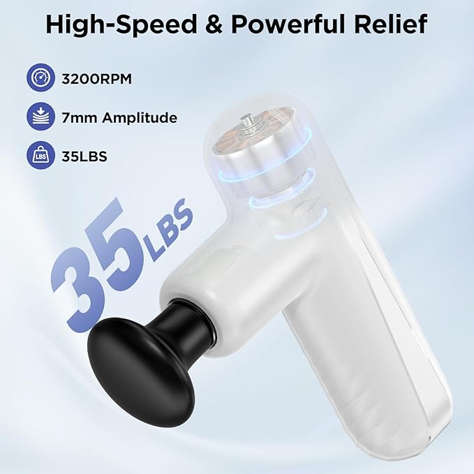 Mini Massage Gun Powerful Handheld Muscle Massager for Muscle Relaxation Deep Tissue Percussion Small Massage Gun Travel Massager with 4 Massage Heads Silent Brushless Motor White