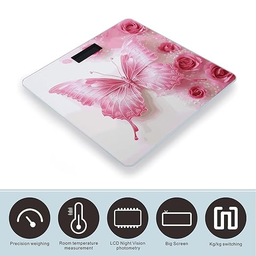 Pink and White Butterfly Bathroom Scale Ultra-Bright Liquid Crystal Screen Weight Scale Accurate Bathroom Body Scales for Body Weight Bathroom Pet Home Bedroom Gift-Giving