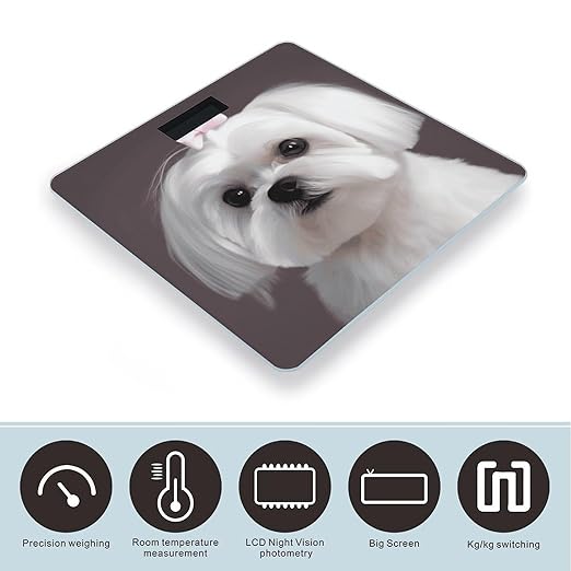 Lovely Maltese DogScale for Body Weight with LCD High Precision Weighing Scales Fashion Sturdy Tempered Glass Weight Scales Easy-to-Read Digital Bathroom Scale for Daily 400lb
