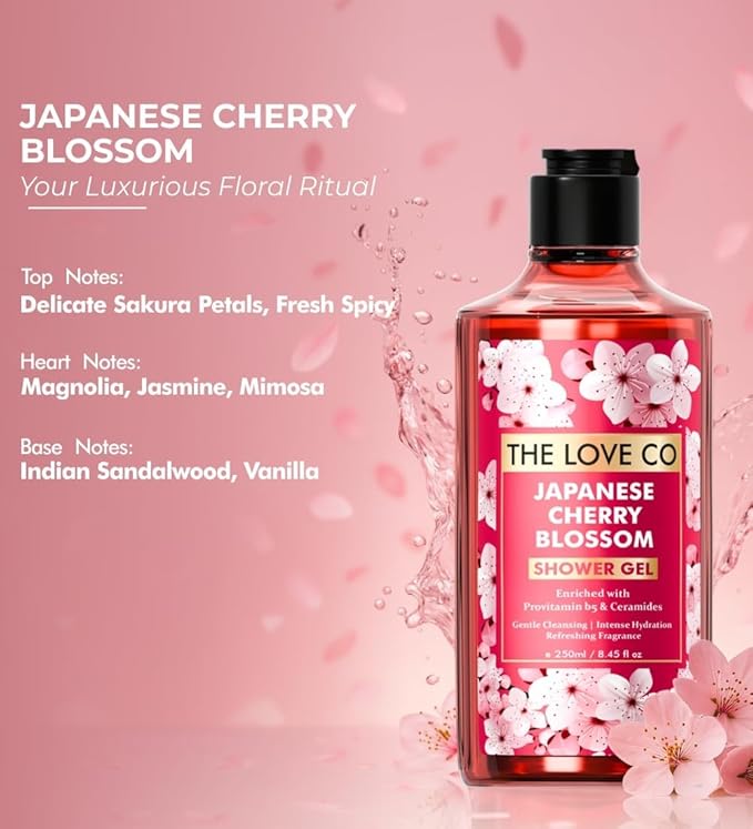 Nova Bloom LOVE CO Japanese Cherry Blossom Body Wash 100% Vegan Shower Gel for Women and Men 250ml