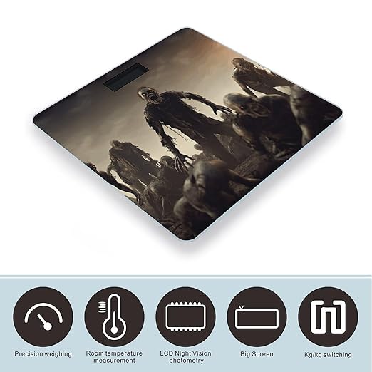 Many Zombie Bathroom Scale Large LCD Backlight Display Digital Scale Rounded Corners Body Scales Automatic Power On/Off Bathroom Scales for Home Bedrooms