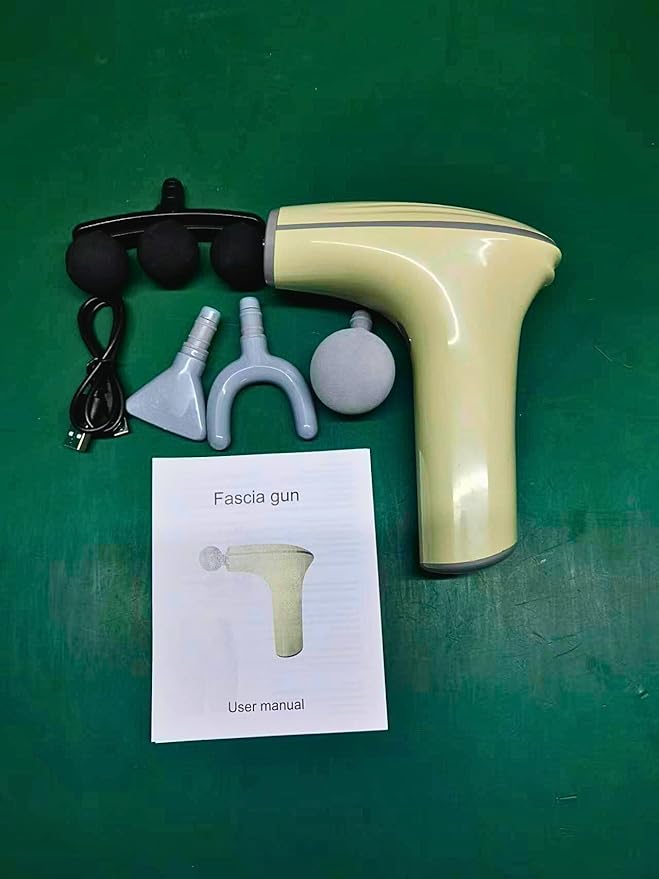 Deep Tissue Massage Gun Portable Percussion Muscle Massager with Four Interchangeable Heads Useful for Athletes Gym Office (Cream)
