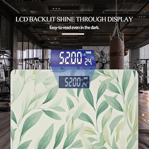 Digital Scale for Body Weight Highly Precision Bathroom Weight Scale 400 lbs with Backlit Display Personalized Scale for Home-Pastel Green and Cream Leaves On White Background