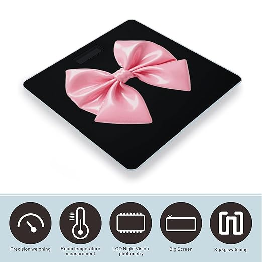 Pink Bow Scale for Body Weight Sturdy Tempered Glass Weighing Scales with LCD Display Accurate Digital Bathroom Scale Convenient Body Fat Smart Scales Easy Read