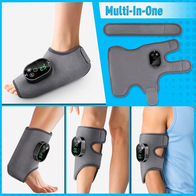 Ankle MassagerElectric Foot and Ankle Massagers Adjustable Wrap With 3 Vibration Modes and 6 Heat LevelsAuto TimerCordless Portable Design FootRenew Triple Massager For Daily Foot Relaxation (Grey)