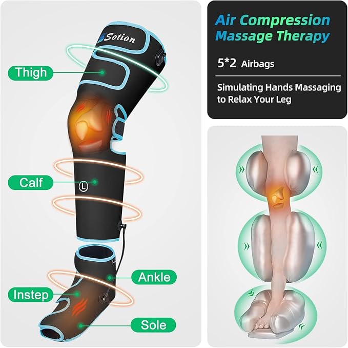 Leg Massager with Air Compression &amp Heat Calf &amp Foot Massager for Circulation and Pain Compression Boots with Video Wearing Guide Update Controller with 6 Modes &amp 3 Heating Levels Gift