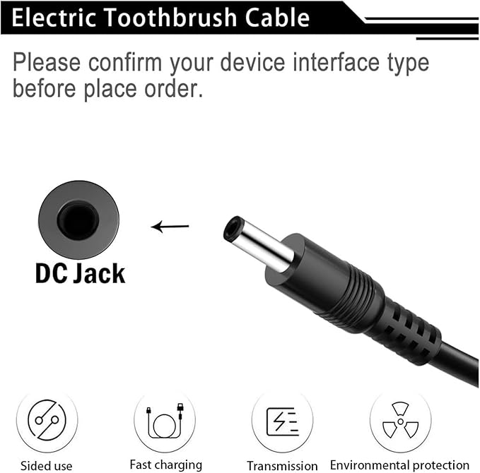 Electric Toothbrush Charger Cable Replacement Compatible for Fairywill FW-507/508/917/D1/D3/D7/D8/E6/E10/E11/2011/2001/P10/P11/T9/B1/K5 Kid(2PCS White)