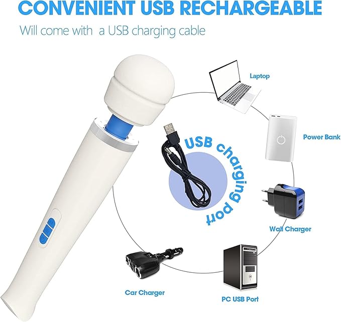 Therapeutic Cordless Massager - Powerful Massage Tool Handheld 8 Speeds 20 Patterns - Rechargeable Hand Massagers for Sore Muscles - Hand Held Massage Wand Tool for Neck &amp Back
