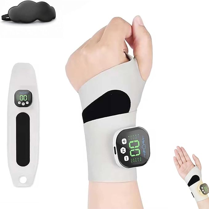 Rechargeable Electric Wrist Massager Portable Hand Heating Pad with 8 Modes &amp 30 Intensity Levels Wrist Massage Machine Wearable Hand Heating Pad for Daily &amp Sports (White) (White)