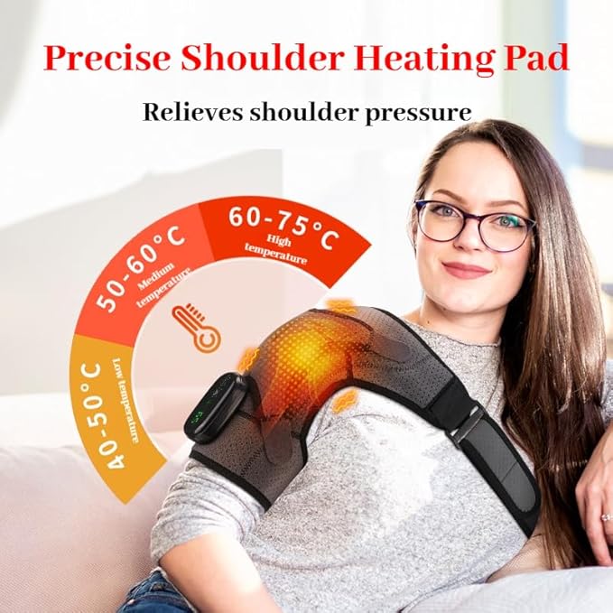 Shoulder Massager – Cordless Shoulder Heating Pad with Vibration for Deep Tissue Comfort Heated Shoulder Wrap with 3 Heating Levels &amp Vibration Adjustable Straps Left or Right (Gray)