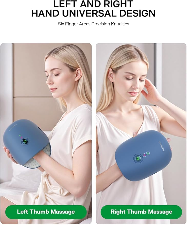 Medisana Hand Massager with Heat and Compression Cordless Hand Massager for Arthritis and Carpal Tunnel Relief Knuckle Stretching Massage Birthday Gifts for Men Women Dad Mom-Blue
