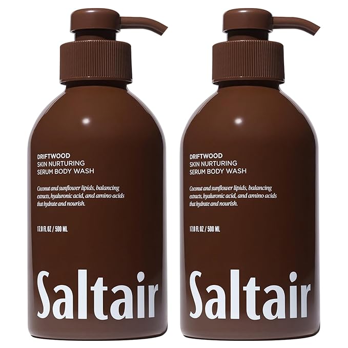 Saltair Body Wash 2-Pack – Moisturizing Body Wash with Hyaluronic Acid &amp Amino Acids – Scented Shower Gel for Women and Men – Driftwood Scent 2x 17oz – Vegan Cruelty-Free Paraben-Free