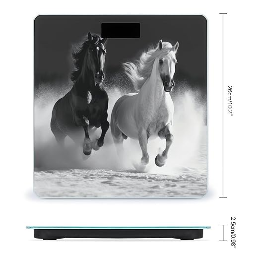 Black and White Horses Running Bathroom Scale Large LCD Backlight Display Digital Scale Rounded Corners Body Scales Automatic Power On/Off Bathroom Scales for Home Bedrooms