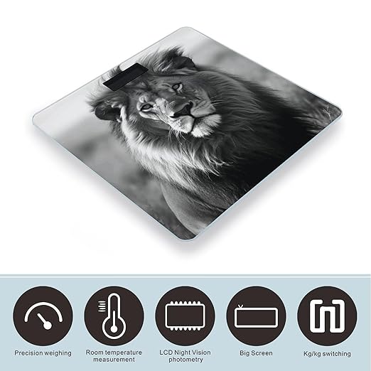 African Lion Black and White Scale for Body Weight Accurate Digital Bathroom Scale Toughened Glass High Precision Scales Smart Weight Scales with Large LCD Backlight Display Weighing Machine