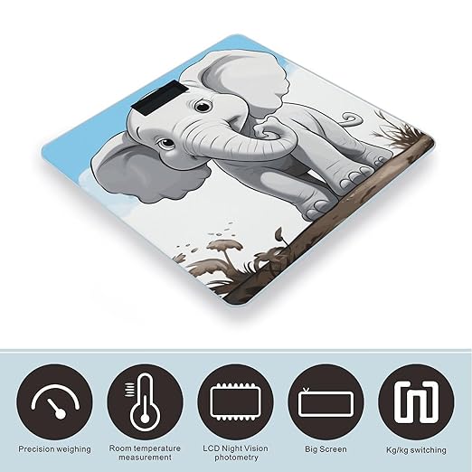 White Elephant Weight Scale Large Bathroom Scales Digital Weight with Bright LED Display Non Slip Automatic Weighing Scale Fashion Weighing Machine for Body