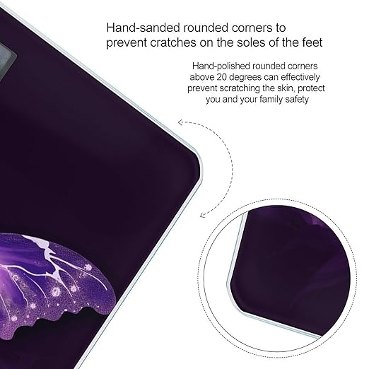 Beautiful Purple Butterfly Floral Scale for Body Weight Digital Bathroom Scale Accurate Smart Weight Scales with Large Display Weighing Machine High Precision Scales
